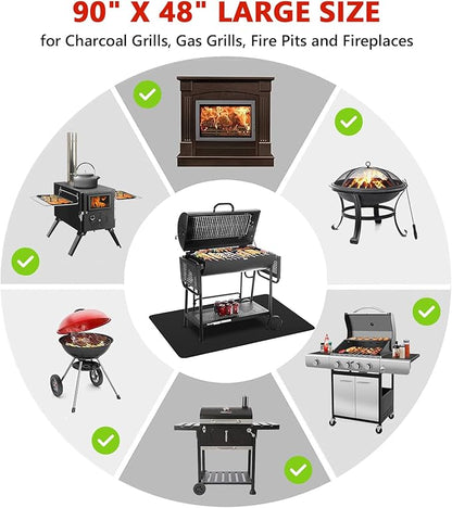 Protebox 90 x 48 inch Under Grill Mats for Outdoor Grill, Double-Sided Fireproof Deck and Patio Protector Mat, Waterproof Oil-Proof BBQ Floor Pad Indoor Fire Pit Fireplace Mat