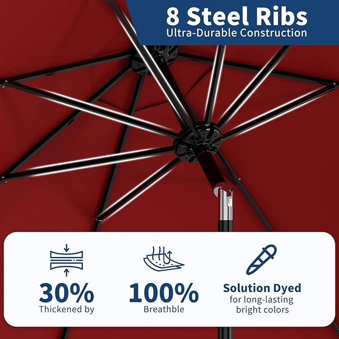 10 ft Patio Umbrella - 8 Sturdy Ribs Outdoor Table Umbrella with Crank Lift & Push Button Tilt - Market Umbrella for Pool, Deck, Yard, Garden - Red