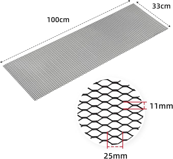 AggAuto Universal 40"x13" Car Grill Mesh 11x25mm Hexagon Hole Black | Aluminum Alloy Automotive Grille Insert Bumper, One of the Most Multifunctional Shape Grids 100x33cm