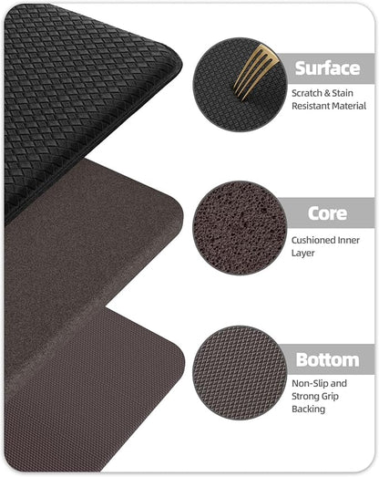 Color&Geometry Anti Fatigue Cushion Kitchen Mat for Floor -24"x94",Wide,Easy Clean, Water & Oil Proof, Anti Slip, Foam Rubber Runner Rug for Front Sink Comfort Standing,Black