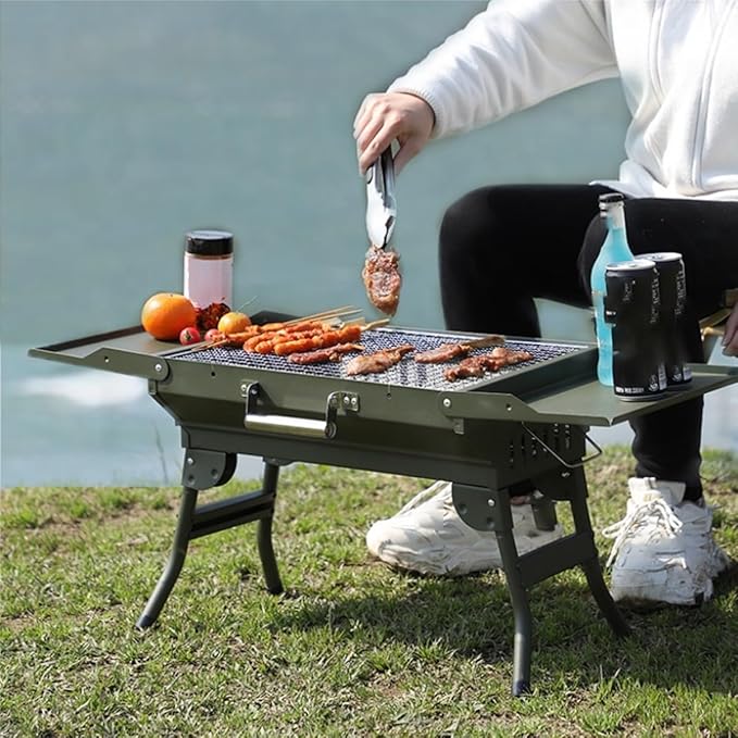 Barbecue Grill, Metal Small Camping Charcoal Grills Folding Portable Lightweight Portable BBQ Charcoal Grill for Outdoor Camping Hiking Picnics Backpacking Party