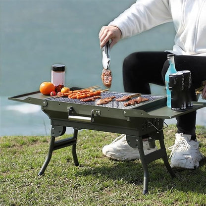 Barbecue Grill, Metal Small Camping Charcoal Grills Folding Portable Lightweight Portable BBQ Charcoal Grill for Outdoor Camping Hiking Picnics Backpacking Party