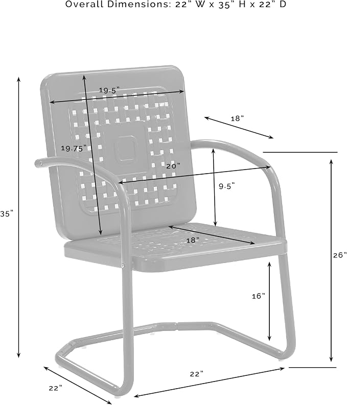 Crosley Furniture Bates 2-Piece Outdoor Chair Set, Retro Metal Patio Chairs for Dining, Porch, Deck, Balcony, White Gloss