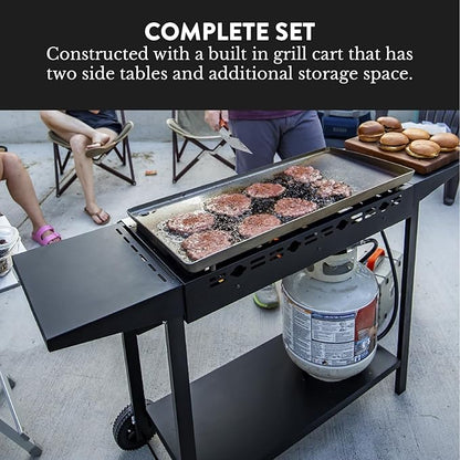 Gas One Flat Top Grill With 4 Burners - Premium Propane Outdoor Grill Cart - Stainless Steel Auto Ignition Camping Griddle - Easy Cleaning Cooking
