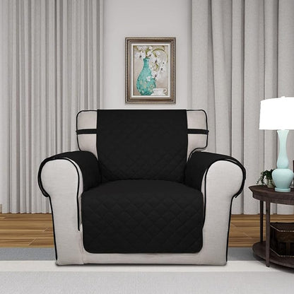 PureFit Reversible Chair Sofa Cover Dog Couch Covers for Sofa, 25.5 in | Black/Black, Water Resistant Couch Protector, Washable Pet Couch Cover with Non Slip and Elastic Straps For Kids