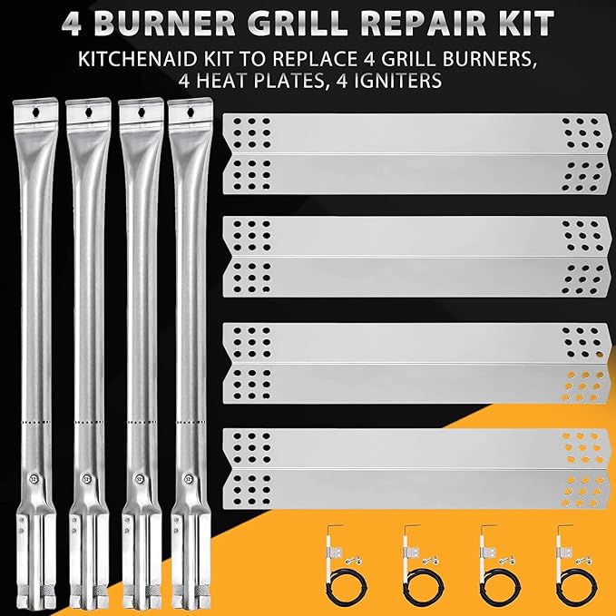 Criditpid Grill Replacement Parts for Kitchenaid 720-0745B 740-0780 720-0745 720-0733A 720-0745A 720-0733, Grill Burner Heat Plate Shield Igniter for Jenn-Air 720-0720 Grill Models.