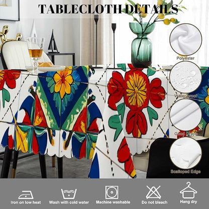 Swono Mexican Pattern Rectangular Tablecloth Ethnic Mosaic Patchwork Mandala Washable Table Cloth Kitchen Dining Room Table Cover for Party Dinner 50x72 Inch Tablecloths