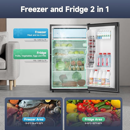 4.3 Cu.ft Mini Fridge with Freezer, Compact Refrigerator for Bedroom Office Dorm RV, Single Door Adjustable Temperature, Removable Shelves & Crisper Drawer