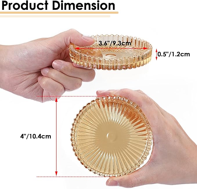 Modern Clear Glass Coaster Set of 8- Coffee Table Coasters, Crystal Coaster, Round Cup Mats, Coasters for Office, Kitchen, Bar, Dining Room, Living Room, Patio(Amber)