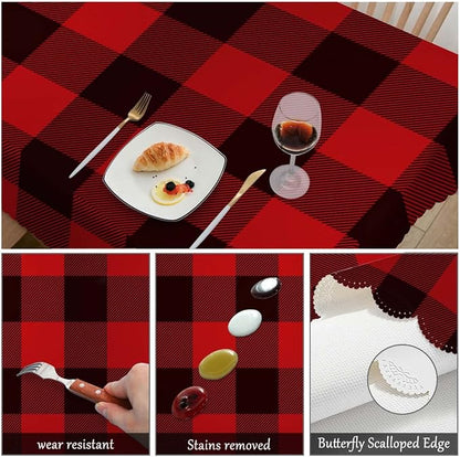 Swono Buffalo Plaid Red Table Cloth Classic Lumberjack Tartan Pattern Rectangle Tablecloth Red Black Picnic Table Cover BBQ Table Cloths Polyester for Kitchen 50x72 Inch