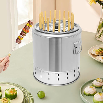 Portable Smokeless Charcoal Barbecue Barrel,Stainless Steel BBQ Grill Mesh Barrel with Grilling Accessories Set,360° All Round Roasting Hanging Stove for Outdoor Indoor Camping