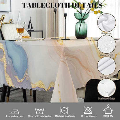 Swono Marble Tablecloth Abstract Pink Golden Waves Marble Pattern Rectangle Table Cloth Washable Plaid Table Cover for Kitchen Holiday Dinner, 52x 70 Inch Tablecloth