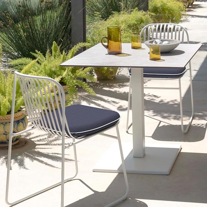 DYTXIII Set of 2 Outdoor Chair Cushions with Ties,Water Repellent Patio Chair Pads 17"x 16" for Outdoor Furniture,Round Corner Seat Cushions for Garden Yard Kitchen Textured Navy