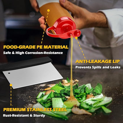5Pcs Griddle Accessories Kit, Leonyo Stainless Steel Flat Top Griddle Accessories Set of 5, Outdoor Metal Spatulas Tool Set for Flat Top Hibachi Teppanyaki Kitchen Cooking, Dishwasher Safe