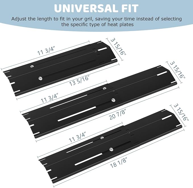 Universal Porcelain Steel Adjustable Grill Heat Plates Heat Tents Heat Shields Grill Burner Cover,Compatible with Charbroil, Nexgrill, Brinkmann, Dyna Glo etc.,Extends from 11.75" up to 21" L,5 Pack