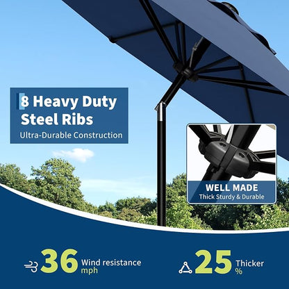 GarveeLife 10FT Umbrella Outdoor Patio, Backyard Umbrella with 8 Sturdy Ribs, Push Button Tilt and Crank, Waterproof UV Protection for Garden, Table, Pool, Market | Table Umbrella Waterproof UV Protection for Garden, Pool, Deck, Backyard, Market (Navy ...