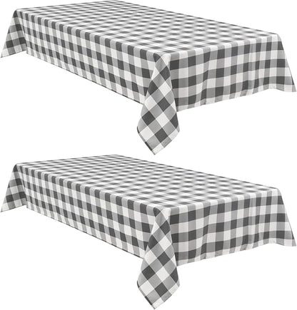 Hiasan Buffalo Plaid Tablecloth Waterproof, 2 Pack, 60 x 102 inch - Checkered Table Cloth Rectangle for Outdoor Picnic/Party/Dining, Grey and White Gingham Pattern
