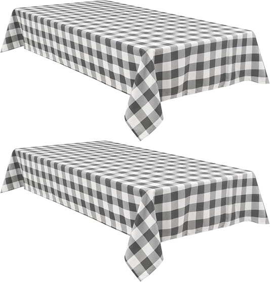 Hiasan Buffalo Plaid Tablecloth Waterproof, 2 Pack, 54 x 80 inch - Checkered Table Cloth Rectangle for Outdoor Picnic/Party/Dining, Grey and White Gingham Pattern