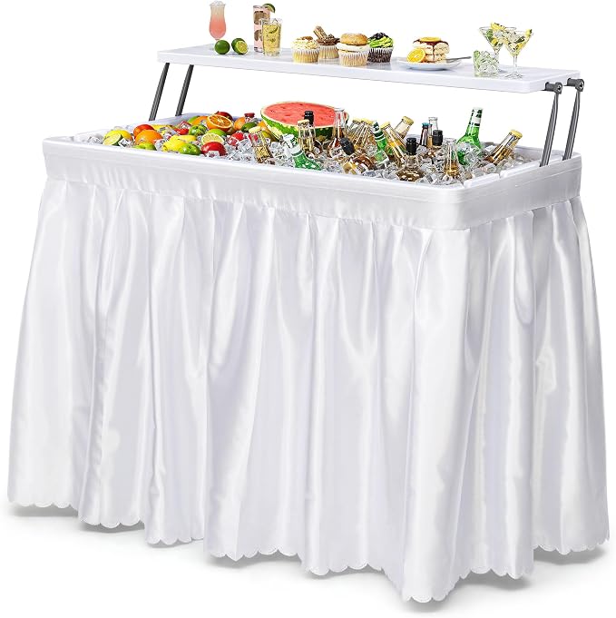 YITAHOME Two-Tier Ice Table, 4FT Folding Ice Cooler Table with Drain and Detachable Skirt, Portable Ice Table for Parties, Picnics, Camping, Weddings, BBQs