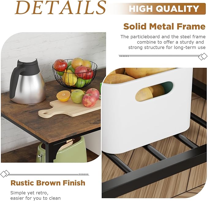 FDW 3-Tier Kitchen Island with Shelves, Modern Style, Sturdy Kitchen Island Table with Storage Shelves, Heavy Duty, Pewter Finish