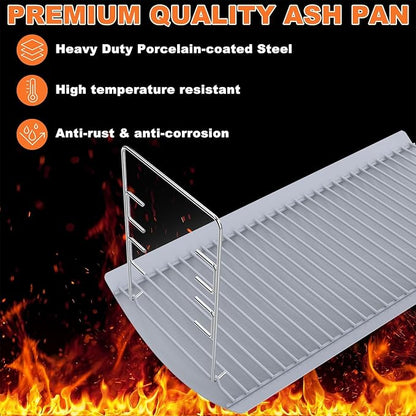 LS'BABQ 20 Inches Ash Pan Charcoal Grill Replacement Parts for Chargriller 5050 5072 5650 2123 2223 2823 Charcoal Grills with 2 PCS Fire Grate Hangers, Replacement Part for Chargriller Model #200157