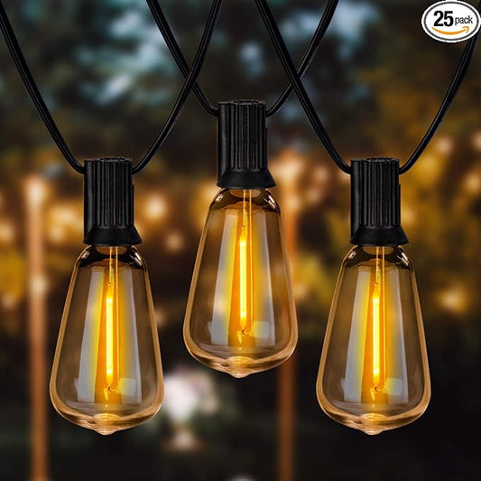 Spacenight Outdoor String Lights 30ft with 25+2 Spare LED Filament Bulbs, Dimmable Shatterproof Waterproof, for Indoor/Outdoor Decoration and Lighting, Edison Vintage Style Warm 2200K
