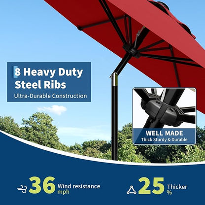 GarveeLife 10FT Umbrella Outdoor Patio, Pool Umbrella with Push Button Tilt and Crank, 8 Sturdy Ribs Waterproof UV Protection for Garden, Table, Backyard, Market | Table Umbrella Waterproof UV Protection for Garden, Pool, Deck, Backyard, Market (Red)