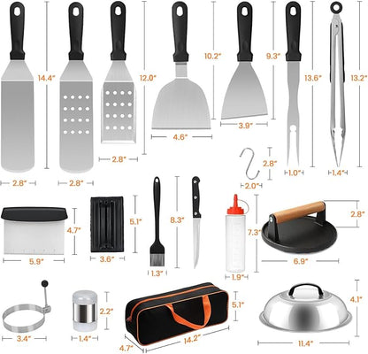 32pcs Griddle Accessories Kit for Blackstone, Flat Top Grill Accessories Set for Camp Chef, Grill Spatula Set with Enlarged Spatulas, Professional Hibachi Tools Gifts for Outdoor BBQ Teppanyaki