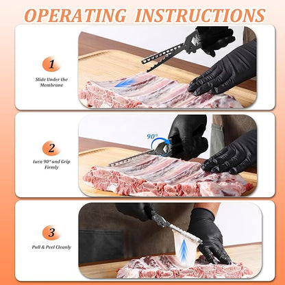 Rib Membrane Removal Tool Stainless Steel Rib Skinner & Rib Prep Tool for BBQ Grilling and Cooking, Easy Insert Pointed Tip, Ergonomic Non-Slip Silicone Handle, Dishwasher Safe