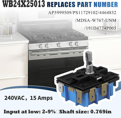WB24X25013 Electric Range Infinite Control Switch Replace for GE, WB24X25013 Surface Element Control Switch, for 191d4774p005,Ap5999509,4464832,PS11729102,Suitable for GE Appliances