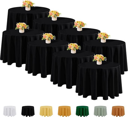 Fitable 8 Pack Black Round Tablecloths - 120 Inches in Diameter | Wrinkle & Stain Resistant, Washable Polyester Fabric Cloth Cover, For Wedding Party Banquet Formal Events Halloween
