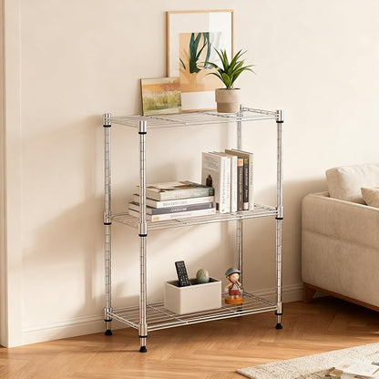 M MZG 450 lbs Wire Storage Shelving 3-Tier Utility Shelving Unit Steel Organizer Wire Rack for Home,Kitchen,Office,Chrome(11.8" D x 17.7" W x 26.4" H) (Pack of 2)