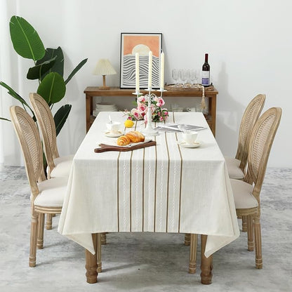 Chassic 60 x 84 inches Farmhouse Style Linen tablecloths, Boho Wrinkle Resistant Washable Rectangle Table Cloth for Dining Room, Kitchen, Wedding and Holiday Decorative - Cream