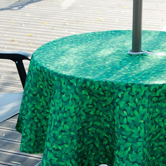 EHouseHome Outdoor and Indoor 60inch Round Tablecloth with Umbrella Hole and Zipper, Waterproof Zippered Patio Cloths, Spring/Summer Table Covers for Backyard Circular Table/BBQs/Picnic