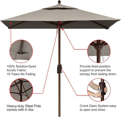 EliteShade USA 10-Year-Non-Fading 6x6Ft Square Market Patio Umbrella, UPF 50+ UV Protection Performance Sun Umbrella, Heavy Duty Commercial Grade Outdoor Table Umbrella with Crank, Windproof Vented Top for Garden, Pool, Deck and Outdoor Playsets, Taupe