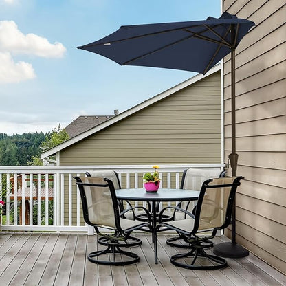 JEAREY 9ft Half Umbrella Outdoor Patio Umbrella Market Umbrella with Crank, 1/2 Round Wall Umbrella 5 Sturdy Ribs UV Protection for Pool Garden Balcony Deck, Purplish Blue