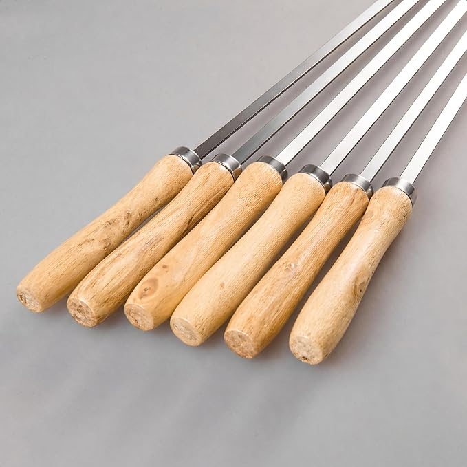 IMEEA 16.5 Inch Flat Stainless Steel BBQ Skewers (12.5 Inch Cooking Area) Kebab Barbecue Skewers for Home Grilling & Kabob, Set of 12