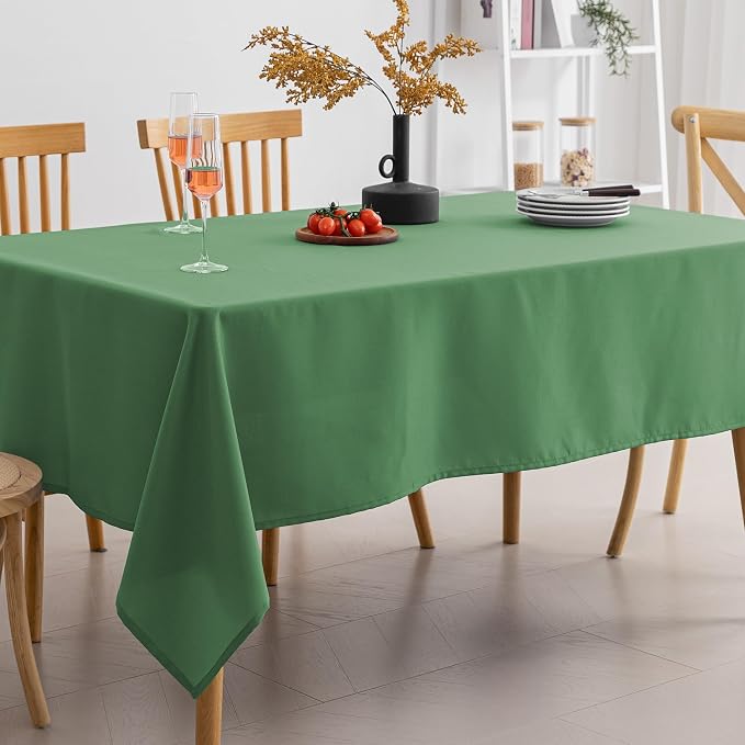 Amazon Basics Thin Rectangle Tablecloths, Water-Resistant Textured Fabric, Wrinkle Resistant, Washable Decorative Table Cover for Dining, Parties, 60" x 84", Green, Pack of 2