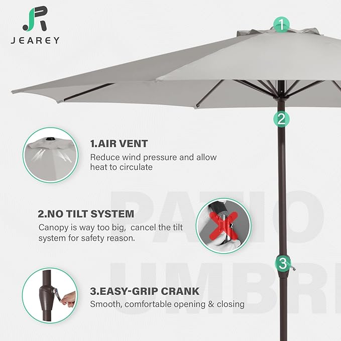 JEAREY 12' Patio Umbrellas Outdoor Table Market Umbrella w/Crank, 8 Sturdy Ribs, UV Protection Windproof for Garden, Deck, Backyard, Pool(Foggy Gray)