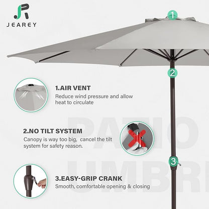 JEAREY 12' Patio Umbrellas Outdoor Table Market Umbrella w/Crank, 8 Sturdy Ribs, UV Protection Windproof for Garden, Deck, Backyard, Pool(Foggy Gray)