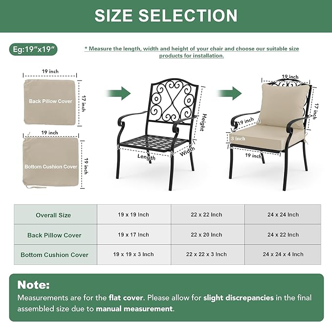 Summsun Patio Chair Cushions 22 x 22 Inch, Cream | Double-Sided Water Resistant, Removable Cover, Back Pillow & Seat Cushion, Tie Straps, Fit for Patio, Garden, Sofa Couch