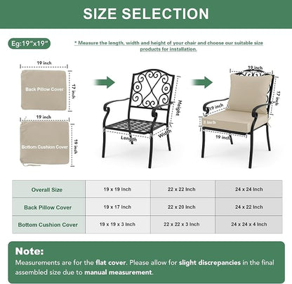 Summsun Patio Chair Cushions 22 x 22 Inch, Cream, Set of 4 | Double-Sided Water Resistant, Removable Cover, Back Pillow & Seat Cushion, Tie Straps, Fit for Patio, Garden, Sofa Couch