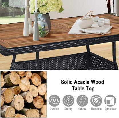Tangkula 10 Piece Wicker Patio Dining Set, Outdoor Rattan Table & Chairs Set with Padded Cushions, Patio Furniture Dining Acacia Wood Table Set for Balcony Patio Garden Poolside
