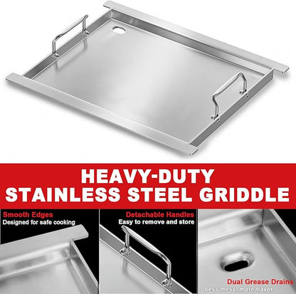 Full-Size Griddle Insert for Napoleon 425 Gas Grills, 23" x 17.7" Flat Top Griddle for Napoleon Rogue and Freestyle 425 Models, Heavy-Duty Stainless Steel Grill Accessory for Weber Spirit I/II 300