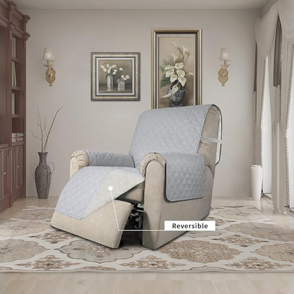 Easy-Going Recliner Chair Slipcover Reversible Sofa Cover Water Resistant Couch Cover Furniture Protector with Elastic Straps for Pets Dog (Recliner 22 inch, Light Gray/Ivory) | Machine Washable Slipcover For Dogs, Water Resistant Furniture Mat For Liv...