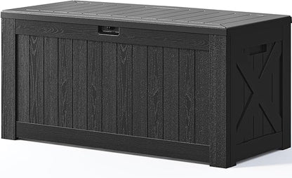 Patiowell 120 Gallon Large Deck Box, Outdoor Lockable Storage Box for Gardening Tools, Waterproof Deck Box for Patio Furniture, Black