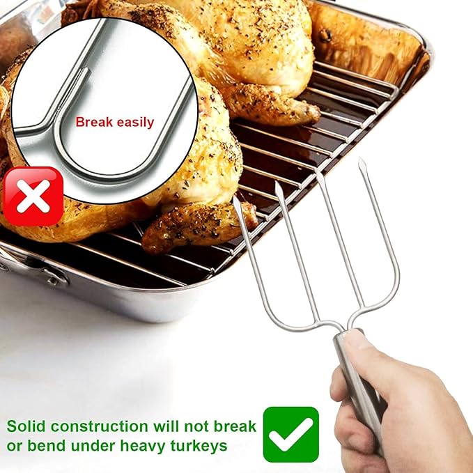 KAYCROWN Turkey Baster and Turkey Roast Lifters, Rubber Turkey Baster with 2 Marinade Needles & Stainless Steel Turkey Poultry Forks Set, Poultry Lifters