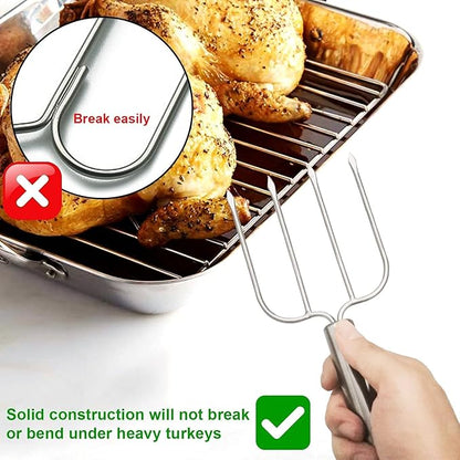 KAYCROWN Turkey Baster and Turkey Roast Lifters, Rubber Turkey Baster with 2 Marinade Needles & Stainless Steel Turkey Poultry Forks Set, Poultry Lifters