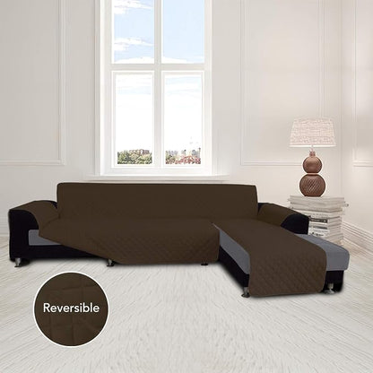 Easy-Going Reversible L-Shape Sectional Couch Cover, Large, Coffee/Coffee | Soft Sofa Slipcover For Dogs, Fits Left/Right Chaise Lounge Protector, Water Resistant Mat For Living Room