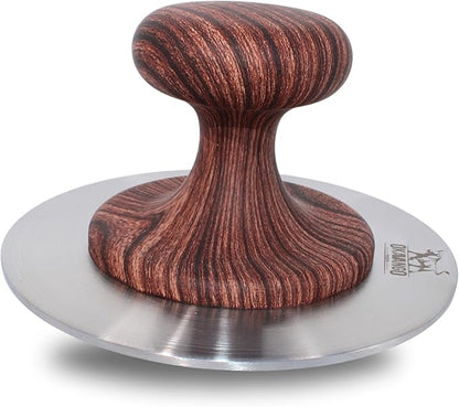 Okavango Burger Press Smash Burger Press - Hamburger Smasher Tool for Griddle & Grill Press Durable Stainless Steel Hamburger Press for Perfectly Cooked Smash Burgers - Burger Smasher (Wood Grain)